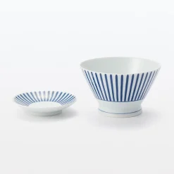 Clearance Muji Assiette en porcelaine Hasami - Motif rayures éventail, Petite