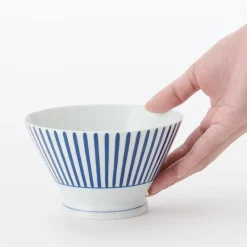 New Muji Bol à riz en porcelaine Hasami - Motif rayures éventail, Grande