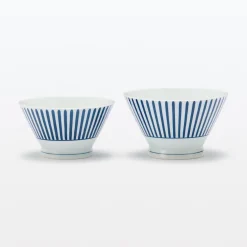 New Muji Bol à riz en porcelaine Hasami - Motif rayures éventail, Grande