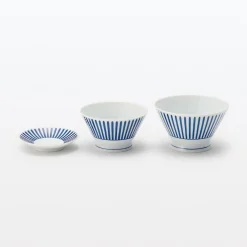 New Muji Bol à riz en porcelaine Hasami - Motif rayures éventail, Grande
