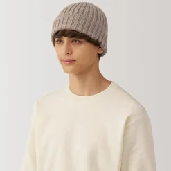 Muji Bonnet unisexe en laine côtelée antidémangeaisons