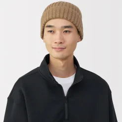 Muji Bonnet unisexe en laine côtelée antidémangeaisons