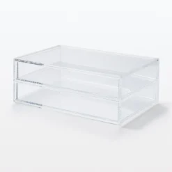 Outlet Muji Boîte acrylique 2 tiroirs + couvercle L25.6X P16.8X H9.5cm