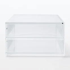 Outlet Muji Boîte acrylique 2 tiroirs + couvercle L25.6X P16.8X H9.5cm