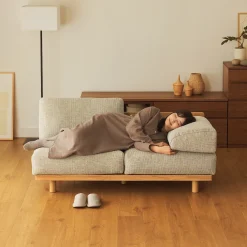 Clearance Muji Canapé en polyester tissé sans accoudoirs ‐ 2 places, Beige