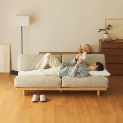 New Muji Canapé en polyester tissé sans accoudoirs ‐ 3 places, Beige