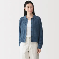 Sale Muji Cardigan à col en tricot de coton mélangé pour femme