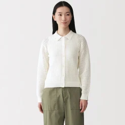 Sale Muji Cardigan à col en tricot de coton mélangé pour femme
