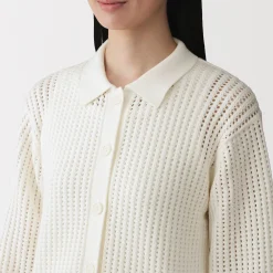Sale Muji Cardigan à col en tricot de coton mélangé pour femme