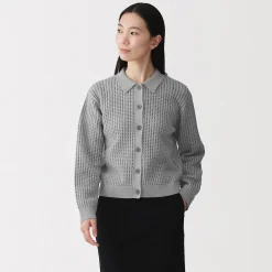 Sale Muji Cardigan à col en tricot de coton mélangé pour femme