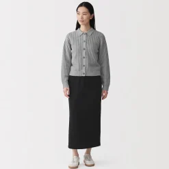 Sale Muji Cardigan à col en tricot de coton mélangé pour femme