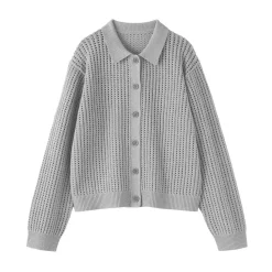 Sale Muji Cardigan à col en tricot de coton mélangé pour femme