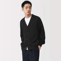 Hot Muji Cardigan à col en V à double tricot pour homme