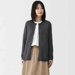 Clearance Muji Cardigan à col ras du cou en mélange de fibres de soja pour femme