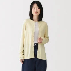 Clearance Muji Cardigan à col ras du cou en mélange de fibres de soja pour femme