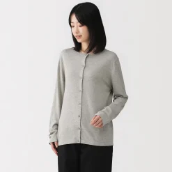 Clearance Muji Cardigan à col ras du cou en mélange de fibres de soja pour femme