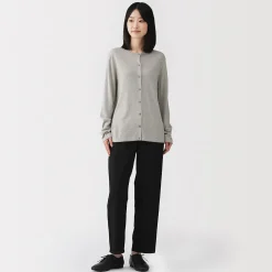 Clearance Muji Cardigan à col ras du cou en mélange de fibres de soja pour femme