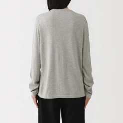 Clearance Muji Cardigan à col ras du cou en mélange de fibres de soja pour femme