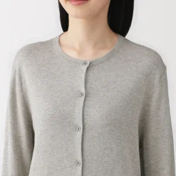 Clearance Muji Cardigan à col ras du cou en mélange de fibres de soja pour femme