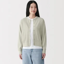 Online Muji Cardigan à col ras du cou en coton biologique tricoté et gaufré pour femme