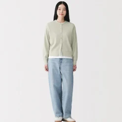 Online Muji Cardigan à col ras du cou en coton biologique tricoté et gaufré pour femme