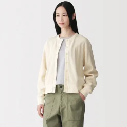 Online Muji Cardigan à col ras du cou en coton biologique tricoté et gaufré pour femme
