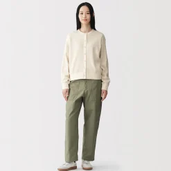 Online Muji Cardigan à col ras du cou en coton biologique tricoté et gaufré pour femme