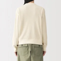 Online Muji Cardigan à col ras du cou en coton biologique tricoté et gaufré pour femme