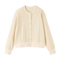 Online Muji Cardigan à col ras du cou en coton biologique tricoté et gaufré pour femme