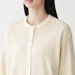 Online Muji Cardigan à col ras du cou en coton biologique tricoté et gaufré pour femme