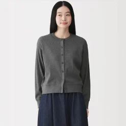 Online Muji Cardigan à col ras du cou en coton biologique tricoté et gaufré pour femme