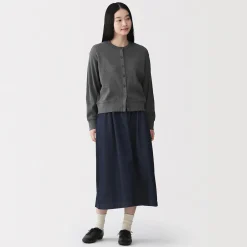 Online Muji Cardigan à col ras du cou en coton biologique tricoté et gaufré pour femme