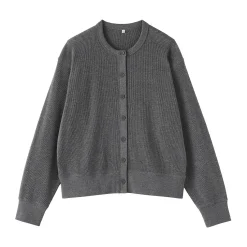 Online Muji Cardigan à col ras du cou en coton biologique tricoté et gaufré pour femme