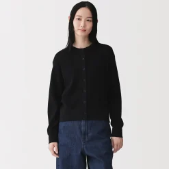 Online Muji Cardigan à col ras du cou en coton biologique tricoté et gaufré pour femme