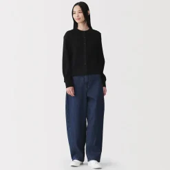 Online Muji Cardigan à col ras du cou en coton biologique tricoté et gaufré pour femme
