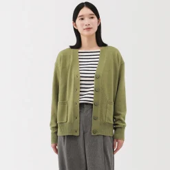 Online Muji Cardigan avec col en V en maille moyenne pour femme