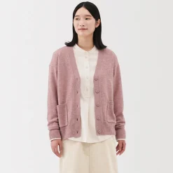 Online Muji Cardigan avec col en V en maille moyenne pour femme