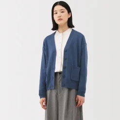 Online Muji Cardigan avec col en V en maille moyenne pour femme