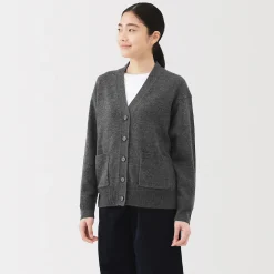 Online Muji Cardigan avec col en V en maille moyenne pour femme