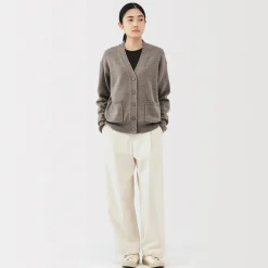 Online Muji Cardigan avec col en V en maille moyenne pour femme