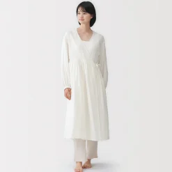 Best Muji Cardigan long en double gaze à pois dobby pour femme