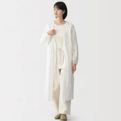 Best Muji Cardigan long en double gaze à pois dobby pour femme