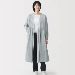 Best Muji Cardigan long en double gaze à pois dobby pour femme