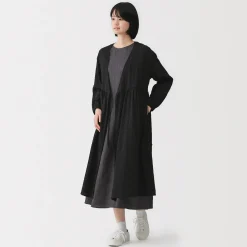 Best Muji Cardigan long en double gaze à pois dobby pour femme