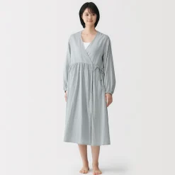 Best Muji Cardigan long en double gaze à pois dobby pour femme