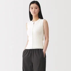 Outlet Muji Cardigan sans manches en coton biologique hautement torsadé pour femme