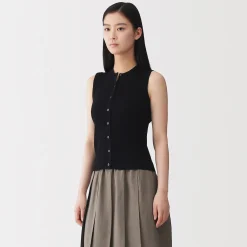 Outlet Muji Cardigan sans manches en coton biologique hautement torsadé pour femme