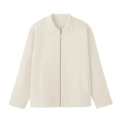 Hot Muji Cardigan zippé à col en maille côtelée Milano de coton pour homme