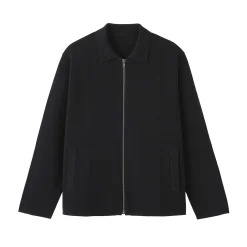 Hot Muji Cardigan zippé à col en maille côtelée Milano de coton pour homme