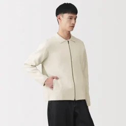 Hot Muji Cardigan zippé à col en maille côtelée Milano de coton pour homme